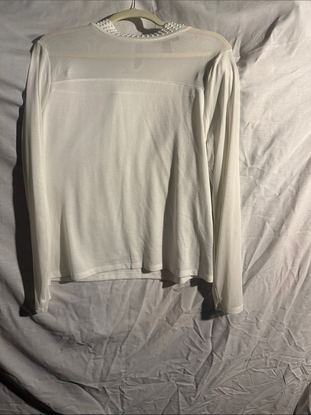 Madison White Long-Sleeve Sheer Yoke Top